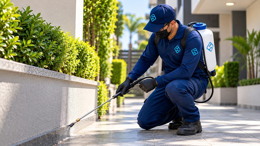 Profissional da Start realizando serviço de dedetização