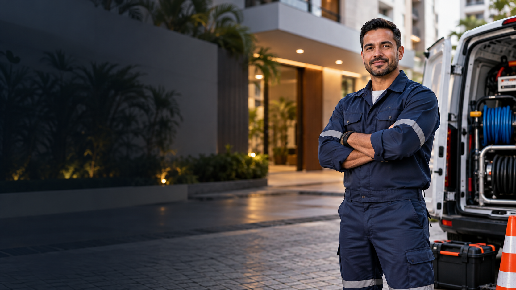 Técnico profissional pronto para atendimento de desentupimento